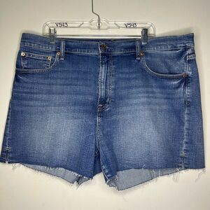 GAP 4” High Rise Short medium wash with raw hem size 35/ 20R